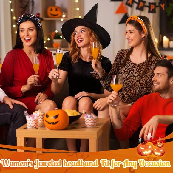 Halloween Headband and Earrings Set Women Rhinestone Pearl Ghost Bat Pumpkin - Picture 6 of 6